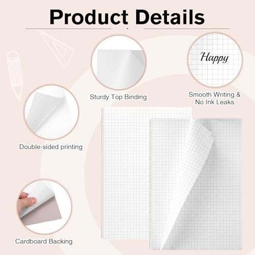 100 Sheet Small Graph Paper Pad, 5.5" x 8.3" Grid Notepad, 5 x 5 Grid, Graft Paper Mini Notebook Memo Pads Double Sided Graph Ruled Scratch Pads Back to School Supply Pocket Notepad - size: 5.5" X 8.3"
