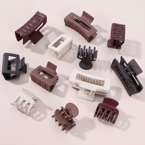 SMKSL 12 Pcs Hair Claw Clips for Women & Girls 3 Styles Hair Accessories - color: Brown Scarlet