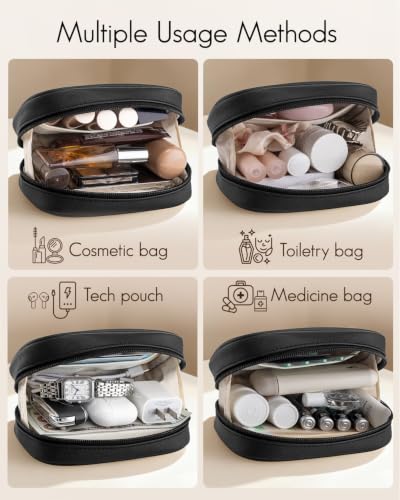 VLANDO Makeup Bag for Purse,Water-Resistant Leather Cosmetic Pouch,Black - color: Small-Black