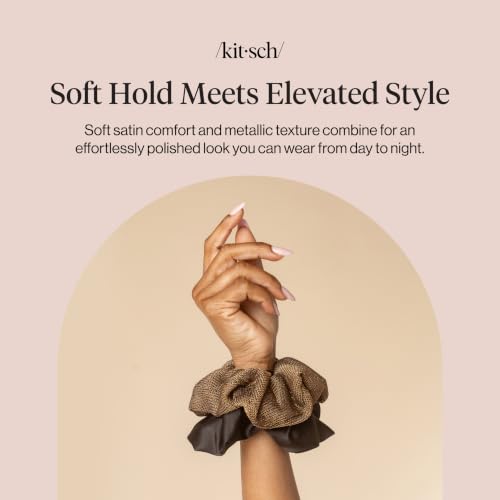 Kitsch Metallic Mesh & Satin Scrunchies For Women - Black & Chocolate, 2pcs - color: Black & Chocolate
