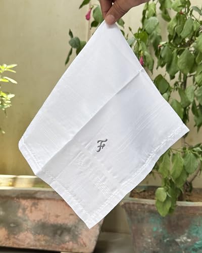 Monogrammed Handkerchiefs for Men 3-Pack Cotton, White Hankies - color: F