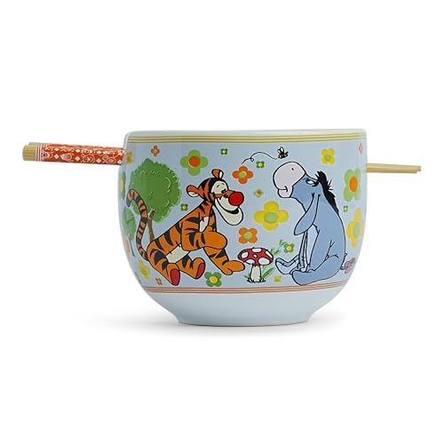 Winnie The Pooh Disney Friends Ceramic Ramen Dinnerware Set | Includes 20-Ounce Noodle Bowl and Wooden Chopsticks