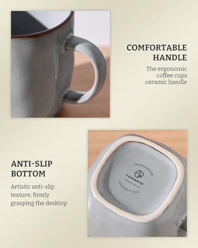 famiware Coffee Mugs Set of 6, Ocean Square 13oz Coffee Cup Set with Handle - color: Ocean Square-Grey, size: 6pcs