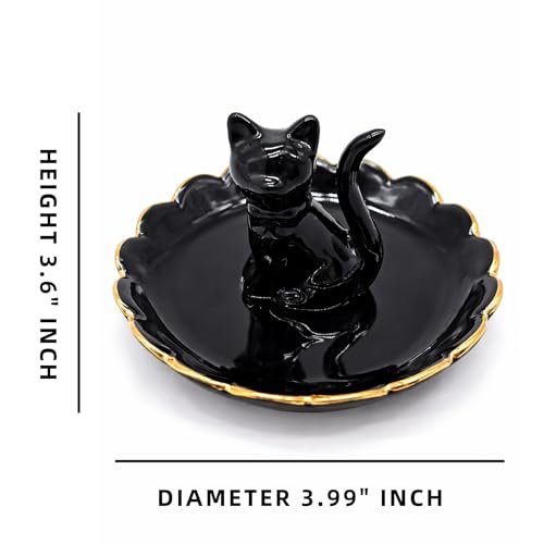 ROSA&ROSE Cat Ring Holder Trinket Tray Ceramic Jewelry Dish Porcelain Ring Organizer,Gift for Women,Girlfriend,Wife,Birthday or Anniversary(Black bow) - color: BowTie Cat Black