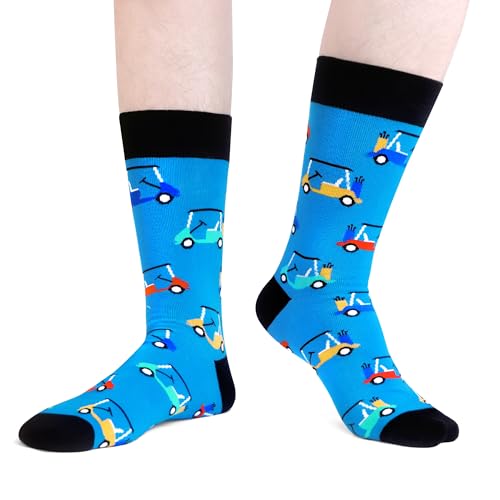 WeciBor Men's Combed Cotton Novelty Crew Socks Size 7-15 - color: Green/Black/Orange/Multicolor Golf-4m, size: 7-12