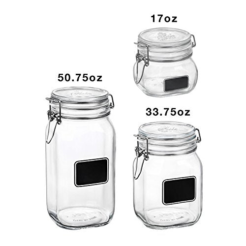 Bormioli Rocco Fido Chalkboard Label Jar, Set of 3, (17.5 oz,33.75 oz,50.75 oz.) - size: 17.5 oz/33.75 oz/50.75 oz