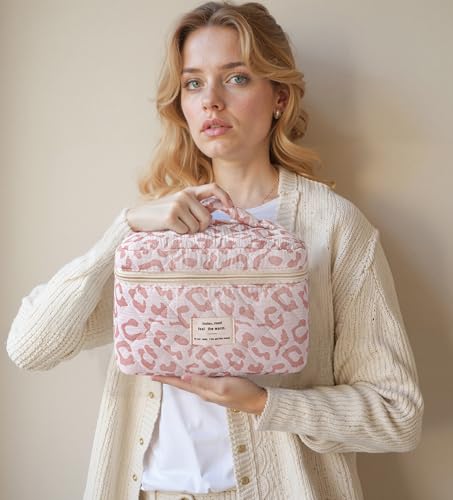 HBselect Quilted Makeup Bag, 3Pcs Cotton Large Travel Makeup Bags Organizer - color: A-3PCS-Floral 29