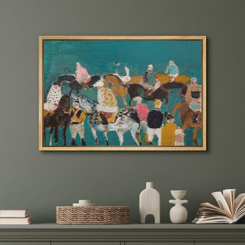 SIGNFORD Framed Canvas Print Wall Art Abstract Horse Racing Colorful Impressionist Equestrian Scene Illustrations Modern Art Decorative Boho Relax/Zen for Living Room, Bedroom, Office - 24x36 Natural - color: B08-2508-M14, size: 36"L x 24"W