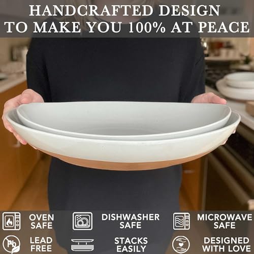 MORA Ceramic Large Serving Bowls- Set of 2 Oval Platters for Entertaining. Modern Kitchen Dishes for Dinner, Fruit, Salad, Turkey, etc. Oven, Dishwasher Safe, 55/35 oz, 13.5" / 11.8" - Vanilla White - color: Vanilla White, size: XL & L