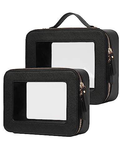 Popvibe Clear Toiletry Bag 2 Pack, Travel Makeup Bag Medium and Large Black - color: Black, style: Dual Elegance