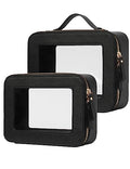 Popvibe Clear Toiletry Bag 2 Pack, Travel Makeup Bag Medium and Large Black - color: Black, style: Dual Elegance