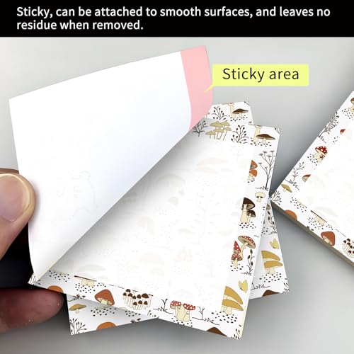 Cute Sticky Notes 3 x 3 in, 2 Pack Self Stick Note Pads with Fun Patterns, Strong Adhesive Memo Pads for Office School Home, 80 Sheets per Pad Cute Mushroom - color: Cute Mushroom
