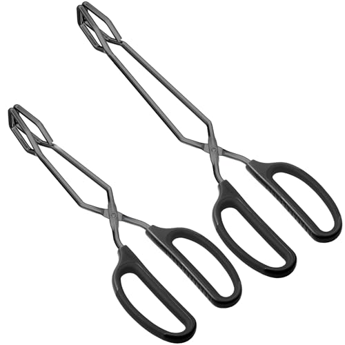 HINMAY Stainless Steel Kitchen Scissor Tongs 10" and 12" Set (Black) - color: Black, size: 10-Inch + 12-Inch