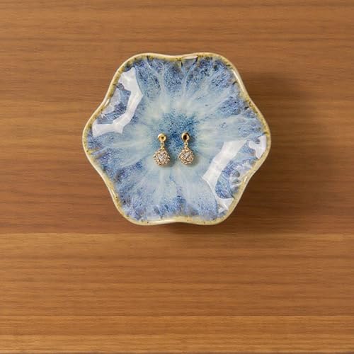 2Pcs Ceramic Jewelry Dish - Lotus Leaf Shape, for Ring Holder Necklace Small Key, Suitable for Mother Friend Sister, Gifts for Women, Cute Plate Trinket Tray, Home Decor (Light Blue & Pink) - color: Light Blue & Pink