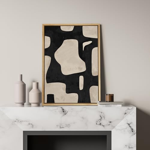 SIGNFORD Framed Canvas Print Wall Art Abstract Art with Curved Shapes Illustrations Modern Art Decorative Boho Relax/Zen Nordic for Living Room, Bedroom, Office - 16"" x24 Natural - color: Ac03-2403-b03, size: 24"L x 16"W