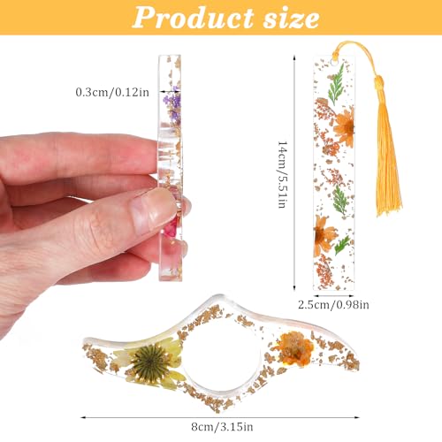 4 Pcs Book Page Holder, Dried Flower Thumb Book Page Holders for Reading, Transparent Floral Resin Bookmarks Holder with Tassels, Reading Accessories for Book Lovers Students Teachers