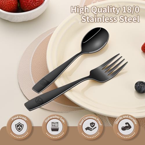 DEHOV Black Toddler Eating Utensils Set,Set Of 12 Food Grade Stainless Steel Silverware Sets For Kids,Dishwasher Safe Children Small Metal Spoons And Forks Flatware Sets - color: Black
