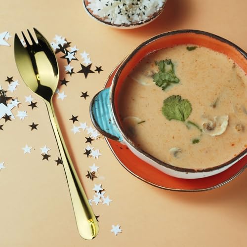 Alata Champagne Gold Mirror Sporks 4-Pack Set Stainless Steel Sporks, 7.4 Inches Long Handle Salad Forks For Dessert, Ice Cream, Salad, Soup, Noodle, Spaghetti, Dishwasher Safe - size: Champagne Gold