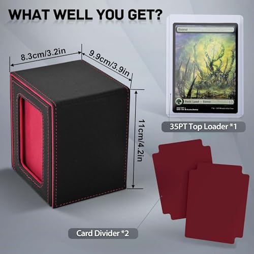 ZLCA MTG Deck Box with Commander Window Display, Trading Card Storage Box Holds 100 Double-Sleeved Cards Suitable for TCG/CCG/PTCG/EDH/Magic/Sport Cards (Black&Red) - color: A1-Black& Red, size: B-Vertical-Commander