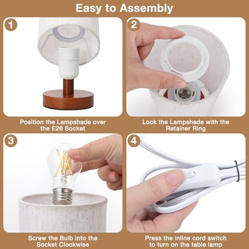 Fenmzee Small Table Lamps (Cream Shade - Walnut Base, 9" Inline Control) - color: Cream Shade - Walnut Base