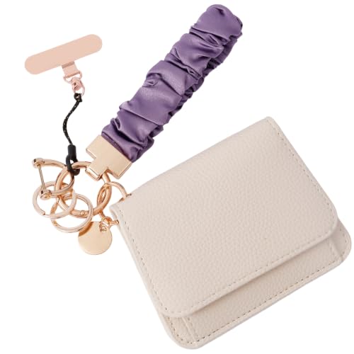 Scrunchie Wristlet Keychain Gift Set for Women with Small RFID Wallet Keychain, Stretchy Key chain with Phone Tether Tab - color: Royal Purple