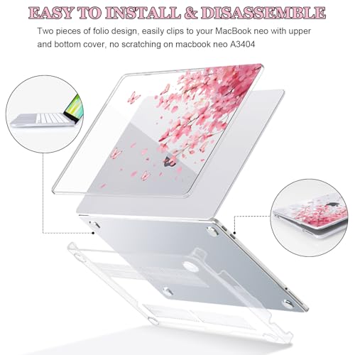 Pink Floral & Butterfly Hard Case for 2026 MacBook Neo 13 Inch A3404 - color: Pink Flower