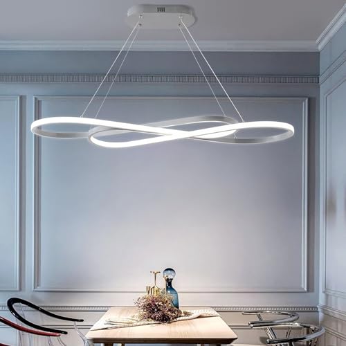 Modern LED Chandelier Dining Room Pendant Light Dimmable Creative Chandelier Remote Control Color/Brightness 3000-6000K Adjustable Hanging Lamp for Bedroom Living Room Kitchen (Silver) - color: Silver, size: 39.37in
