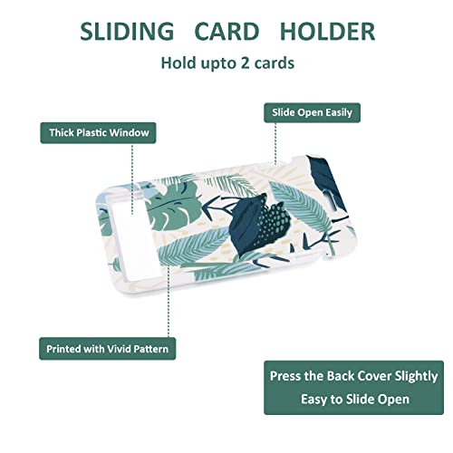 ID Card Badge Holder Key Chain with Metal Keyring, Plastic Slide Open with ID Window for Women Men Girls Students,Green Plant - color: Green Plant