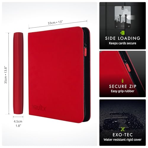 Vault X 12 Pocket Zip Trading Card Binder 480 Cards Exo-Tec (Red) - color: Red, size: 12 Pocket