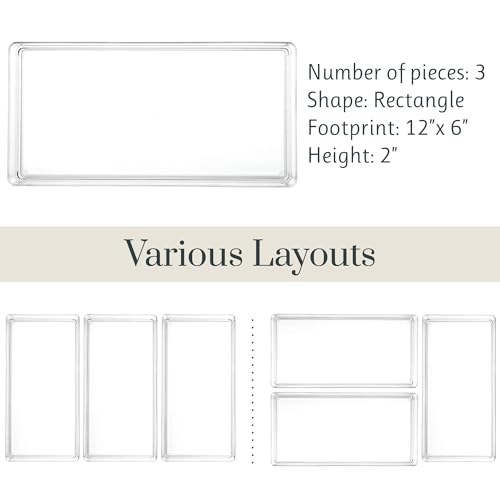 STORi SimpleSort 3-Piece Stackable Clear Drawer Organizer, 12" x 6" x 2" - size: 12x6x2"