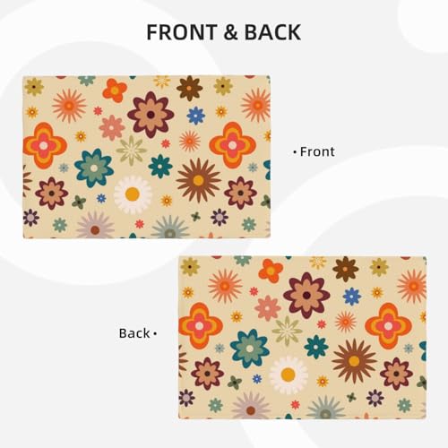 70s Retro Boho Funky Hippie Floral Placemats Set of 6 12x18 Inch - color: Colorful, size: Set of 6
