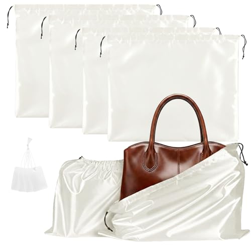 Q&J Fabric Co. 4 Pack Satin Dust Bag 15.7x19.7 inch + 19.7x23.6 inch Beige 100% Polyester Silk Bag Purse Dust Bag Shoe Bags for Closet Purse Protector Bag Dust Covers for Purses - color: Beige, size: 15.7"x19.7"+19.7"x23.6"