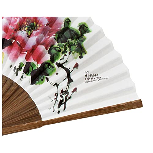 Korean Traditional Bamboo Hanji Hand Fan Norigae Large Folding Gift Peony