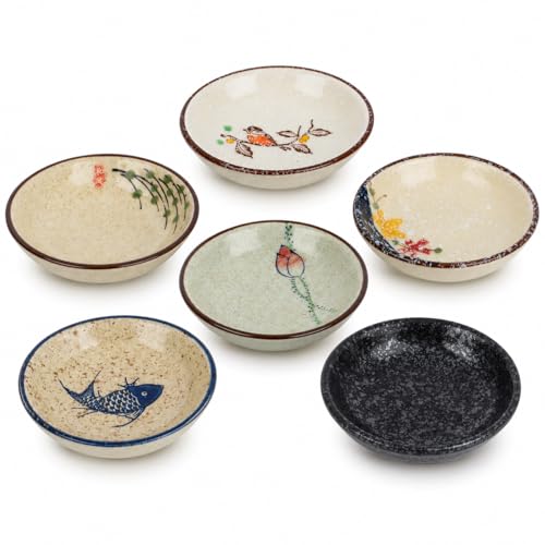 clothmile 4 Inch 6 Pieces Japanese Retro Sauce Dishes Japanese Ceramic Side Bowl Sauce Dishes Asian Chinese Side Dishes Dishes for Sushi Sauce Snack Pinch - color: Japanese Style-1, size: 4 Inch