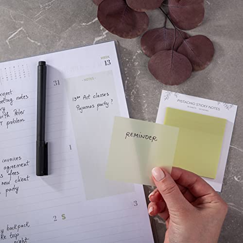 DiverseBee 50 Sheets Pastel Transparent Sticky Notes, 3x3” Clear Sticky Tabs, Translucent Page Flags Book Markers Stickers, Planner Accessories, Bible Journaling Study School Supplies (Pistachio) - color: Pistachio