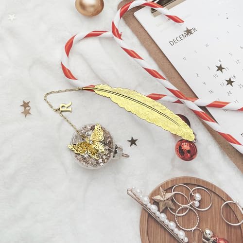 Initial Letter and Butterfly Charm Metal Feather Bookmark (Gold-R) - style: Gold-R