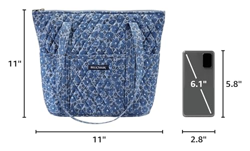 Bella Taylor Stride Tote, Quilted Shoulder Bag for Women - color: Navy Floral