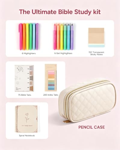 BellaHold Bible Journaling Kit for Women, Bible Study Supplies with Tabs - color: Beige-New