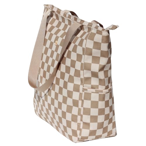 ESVAN Original Floral Water Resistant Large Tote Bag Shoulder Bag for Gym Beach Travel Daily Bags Upgraded - color: Corduroy Grid