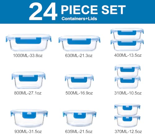 M MCIRCO 24 Piece Glass Food Storage Containers with Lids, Blue - color: Blue