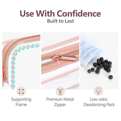PACKISM Clear Makeup Bag Travel - TSA Approved Toiletry Bag, 2 Rose Pink - color: 2 Active A Rose Pink, size: Mixed Size Series (1 Medium + 1 Large)