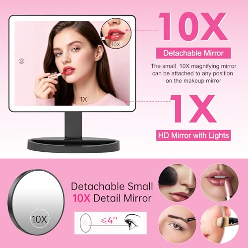 FUNTOUCH Large Lighted Makeup Mirror with Lights (Black) - color: Black a