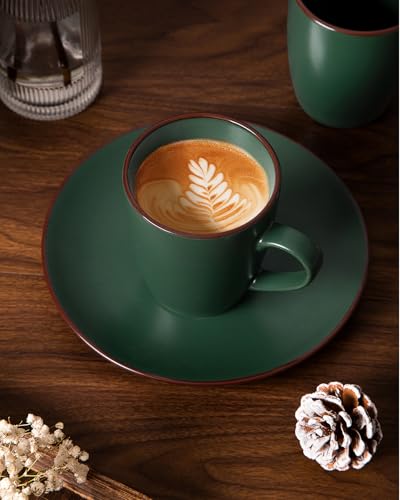 famiware Venus Coffee Mugs Set of 4, 13 oz Ceramic Stoneware Mug Cup Set - color: Dark Green, size: 4pcs