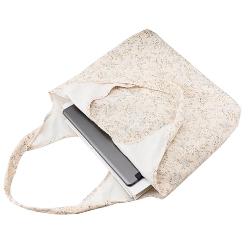 REDSINDA Canvas Tote Bag, Large Capacity Shoulder Bag with Inner Pockets, Foldable Shopping Bag - color: Blue Floral