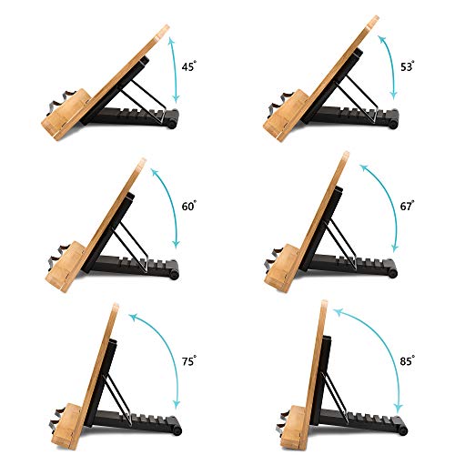 Readaeer Bamboo Book Stand, Large Book Holder with 6 Adjustable Height, Foldable Cookbook Stand Desktop Document Holder for Kitchen & Office (13.4 x 9.3 Inch)