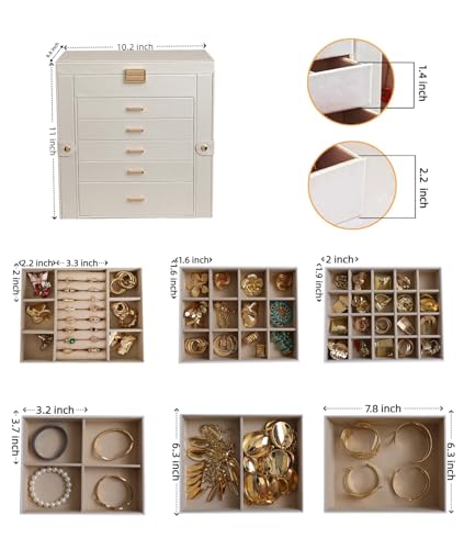 BOOVO Large Jewelry Box for Women 6 Layer - color: Pearl White and Gold, size: 6 Layer