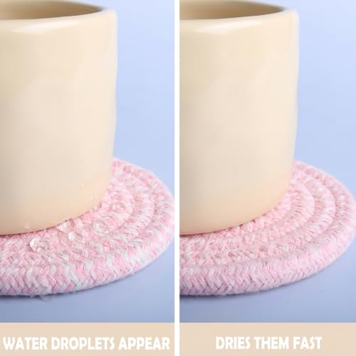 Cotton Coaster Set, Blush Pink 4.8'' Large Drink Coasters, Woven Coasters Absorbent, Dining Table Decor, Protects Tables and Easy to Clean.(2PACK) - - color: Blush Pink