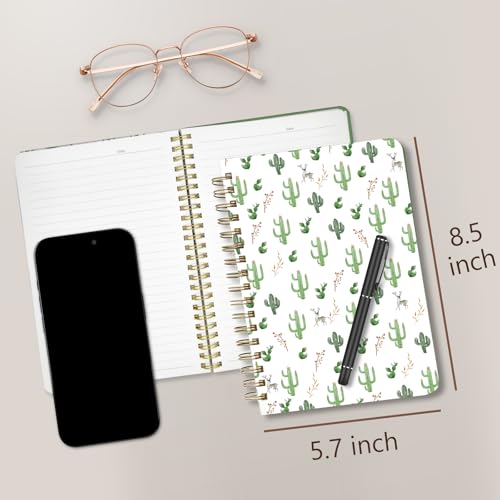 Cute Spiral Notebook Journal A5 6x9 Note Book with Pocket, Cactus - color: Cactus