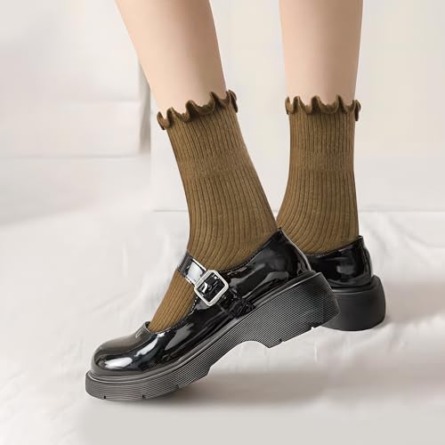 DQCUTE Women's Ruffled Ankle Cotton Crew Socks, 6 Pairs - color: Mixed Color-1 (6 Pairs)