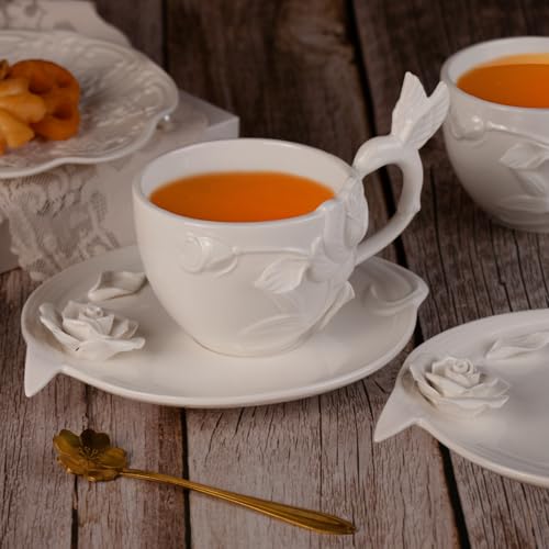 KAMMAK Tea Cups and Saucers Set of 2, 8.5 oz Porcelain Coffee Cups, 566N - size: 7KPSP566N